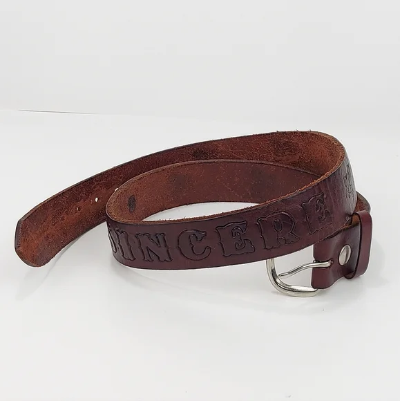 SINCERE Vintage Hand-Crafted Brown Leather Belt 36 - Picture 13 of 13